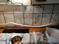 das sieht man wie weit ich mit einem Bündel von den 57cm Straußensehnen gekommen bin.