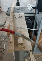 Hasel auf 206 cm abgelängt (hier sieht man jetzt auch meine Säge für nasses Holz)